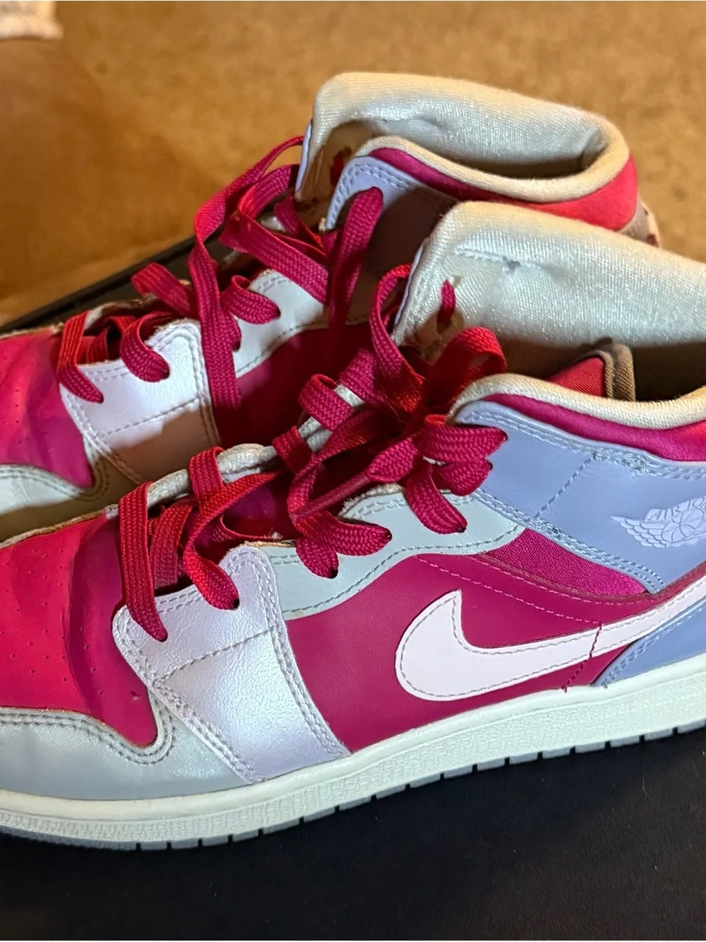 Nike Women’s Pink and White Mid-Top Sneakers